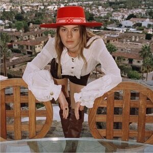 lack of color the sierra ruby red wide brim wool boater sun hat size medium 57cm